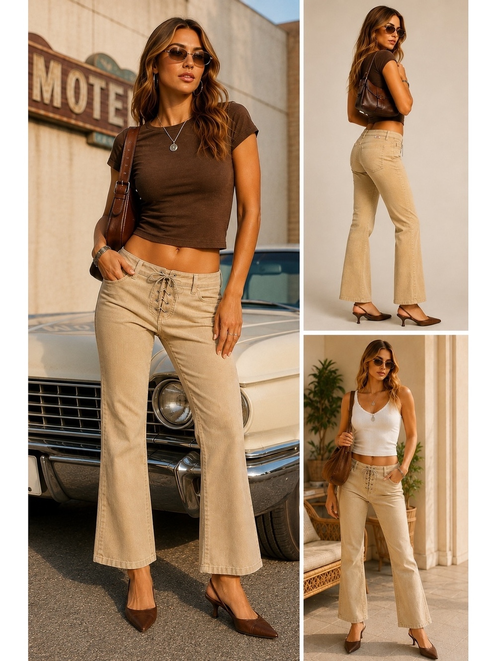 GUESS Jeans Lace Up Low Rise Corduroy Flare Pants Cream Size 28 Y2K
